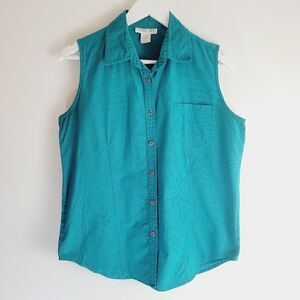 Vintage Cherokee Teal Blue Sleeveless Gridline Shirt